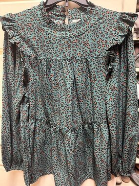 JODIFL Teal and Black Leopard Print Tunic Top